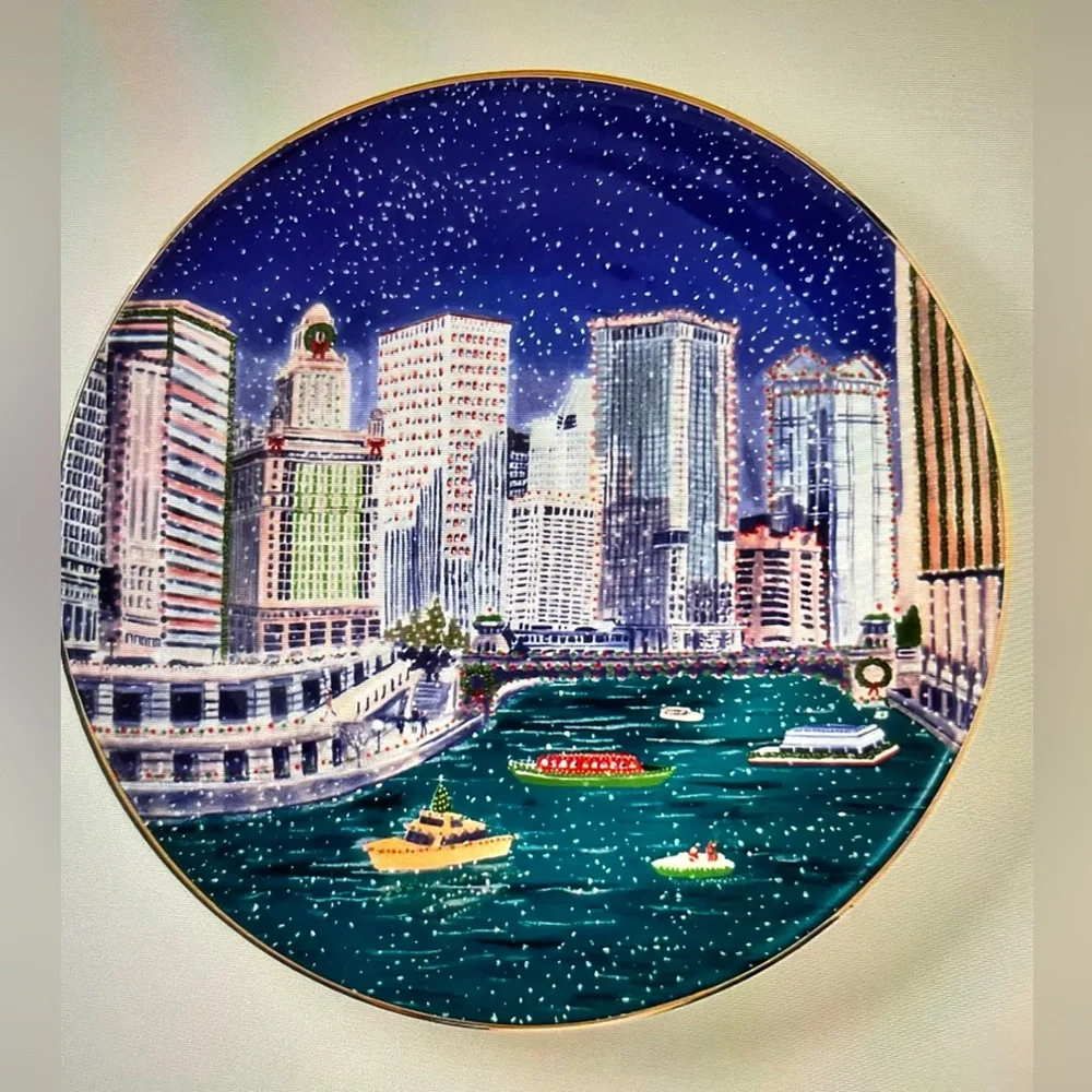 ❤️ ANTHROPOLOGIE HOLIDAY IN THE CITY CHICAGO DESSERT PLATE NEW